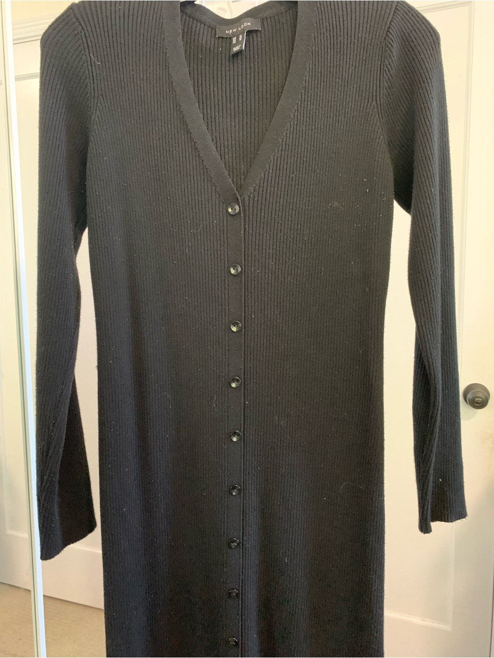 New Look Black Ribbed Long Button-Front Dress or Cardigan Sz 10